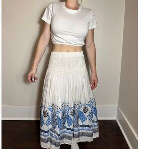 Coldwater Creek Flowy Bohemian White and Blue Midi Skirt Size XS